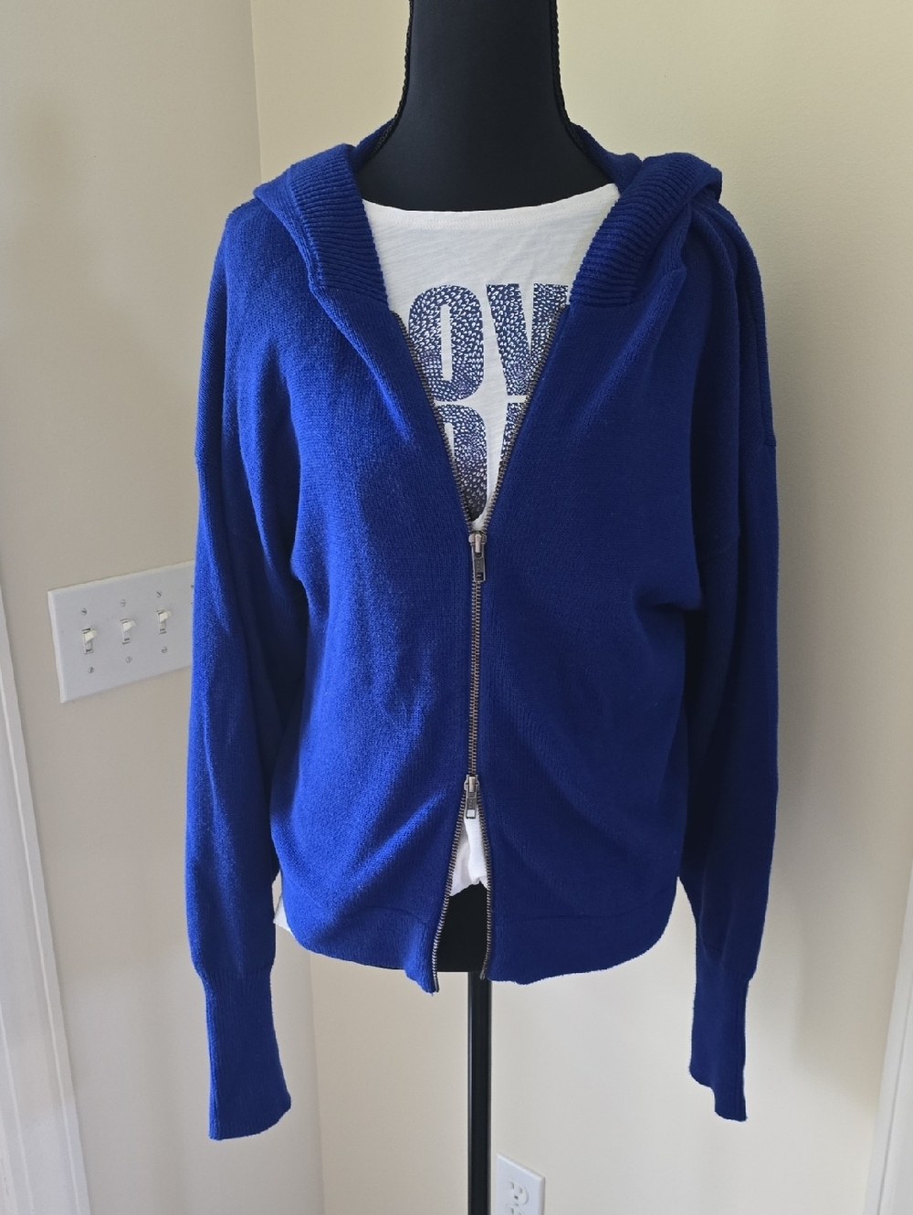 CAbi Royal Blue Hooded Zip Cardigan